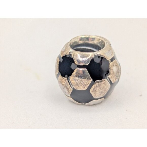 Pandora Charm Sterling Silver Black Enamel Soccer Ball Bead  Marked ALE S925 - Picture 8 of 8